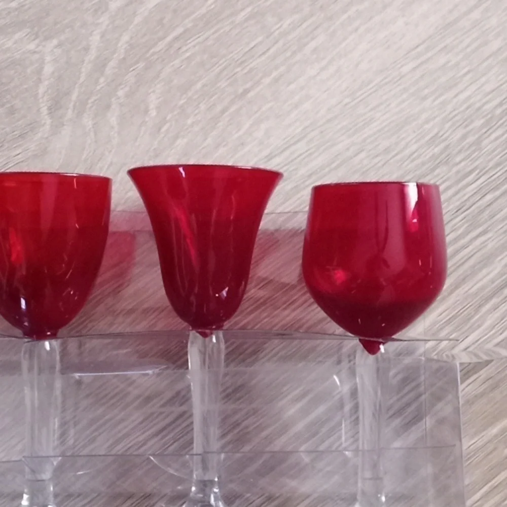 Crate&Barrel Ruby Red Glass Stem Cordials 4 Different Style Glasses